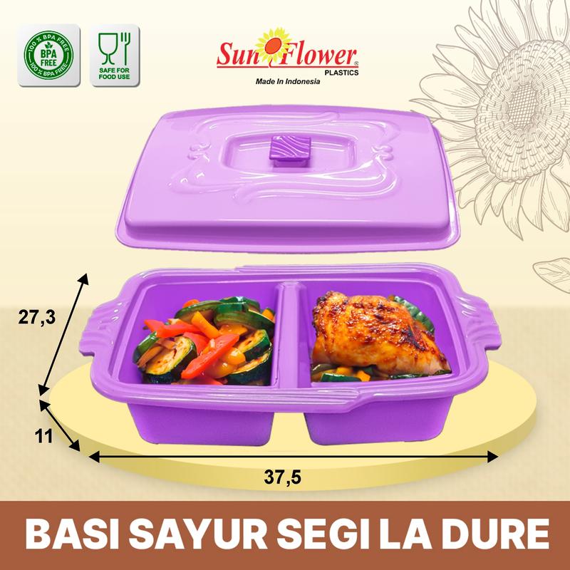 Tempat Sayur dan Lauk 2 in 1 / Basi Tutup Segi La Dure / Basi 2 in 1 Plastik Wadah 0