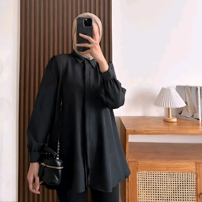 KINKA BLOUSE SHAKILA POLOS ATASAN WANITA PREMIUM BAJU MUSLIM PANJANG TERBARU kemeja  polos atasan wanita kekinian kemeja  oversize viral Tangan Kancing 3