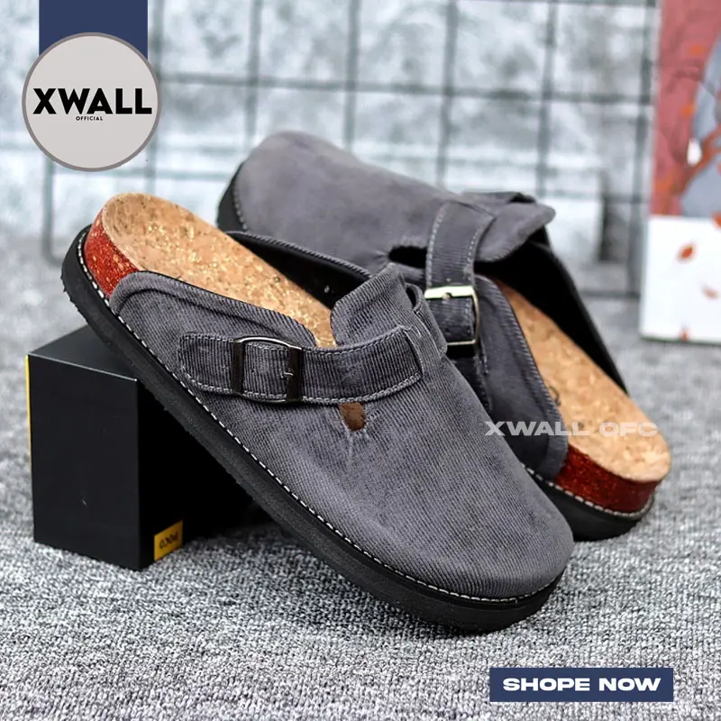 XWALL - Sepatu Sandal Pria Sandal Clog Mule Pria Casual Corduroy Pria Sendal Slippers Selop Pria Slop Santai Trendy Shoes 3
