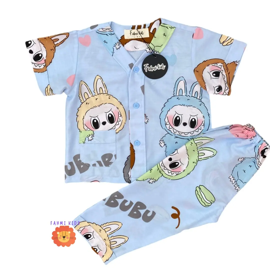 Piyama Anak Premium Untuk Usia 1-10 Tahun Bahan Adem Tanpa Kerah Motif Labubu