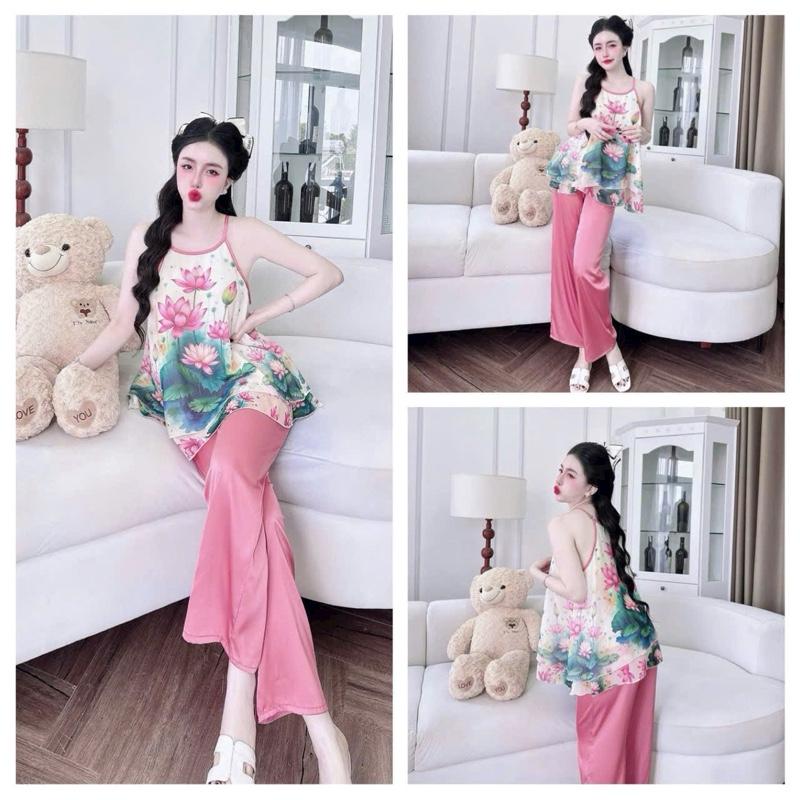 40_65 kg Sét bộ áo yếm hai dây quần dài có túi chất liệu vôn tơ phối lụa latin