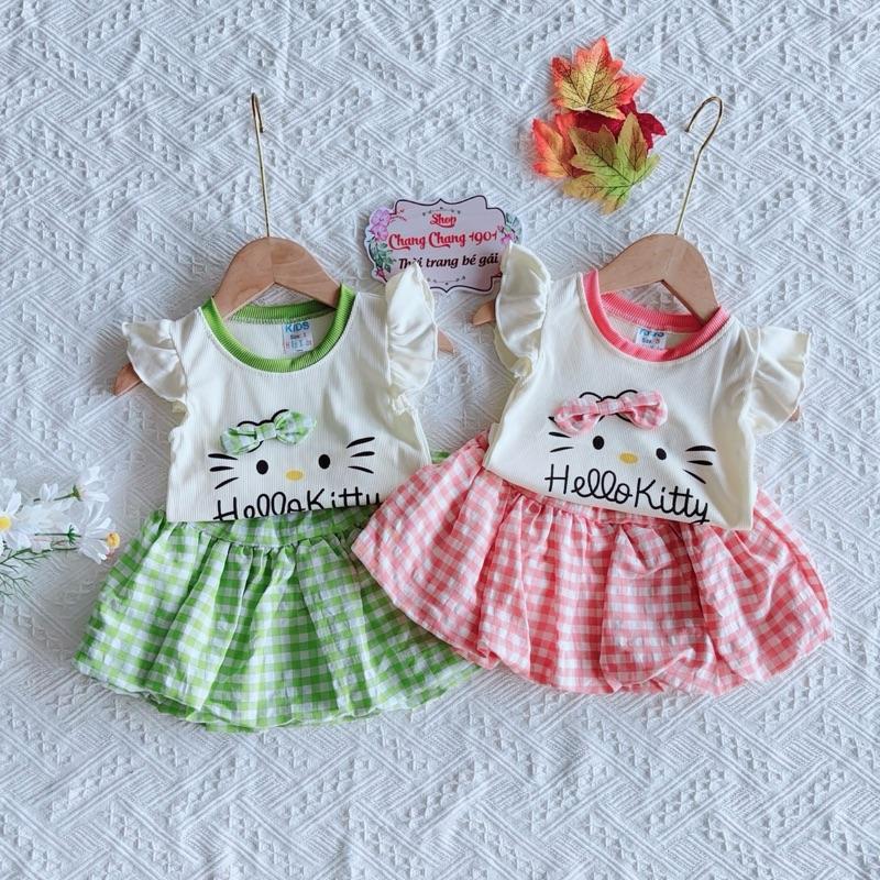 8-14kg sét áo tăm lạnh cánh tiên kèm chân váy bí kẻ sọc chất vải đũi có kèm lót cho bé gái dưới 4 tuổi