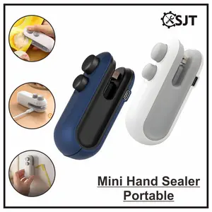 SJT - Alat Press Perekat 2 In 1 Portabel Pengemas Klip Segel Plastik Makanan Snack Hand Sealer Mini USB Rechargeable