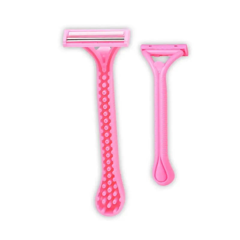 1 Pcs MAX alat cukur manual baja tahan karat wanita Pegangan Plastik Pink 2 lapis