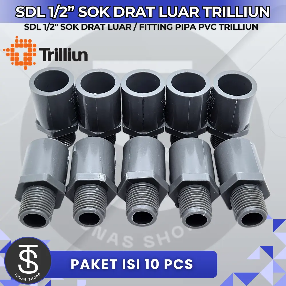 Paket Isi 10 Pcs Valve Socket AW 1/2" Trilliun / Socket Drat Luar Pipa PVC / Fitting Pipa PVC 1/2 inch SDL Sok Drat Luar AW Paket 10 PCS
