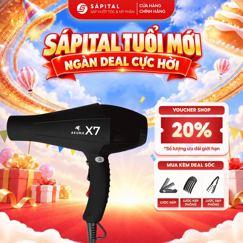 Máy Sấy Tóc AKUMA X7 Chính Hãng | Công suất 1900W - 3 chế độ nhiệt - Hỗ trợ công nghệ ion âm - Bảo hành 3 tháng Chính hãng SAPITAL
