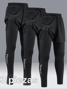 Pantalones deportivos de secado rápido y muy elásticos para hombre, diseño ajustado, con bolsillo para almacenar telófono, ideales para fitness y entrenamiento