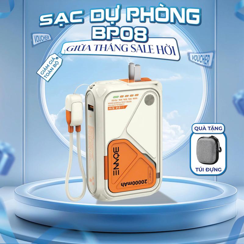 [  ĐỘC QUYỀN BONNE ] Tặng Túi Đựng  - Sạc Dự Phòng Bonne TECHNOLOGIQUE BP08 10.000mAh/20.000mAh Không Dây Kiêm Củ Sạc Nhanh Bảo Hành 12 Tháng