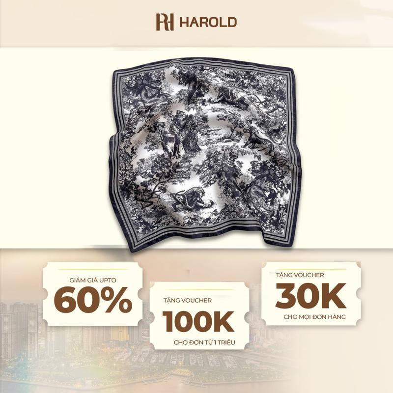 Phụ Kiện Thời Trang Khăn Quàng Cổ Lụa Cao Cấp Harold Classy In Họa Tiết Sang Trọng, Lụa Mềm Mịn, Chống Nhăn - Hàng Cao Cấp