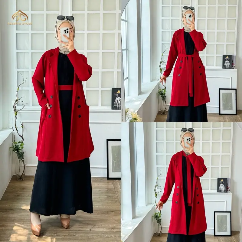 AG - Jisoo Blazer [Tanpa Dalaman] Wanita Long Outer Tali Ikat Pinggang Fashion Muslim Korean Style / 672-8479 4