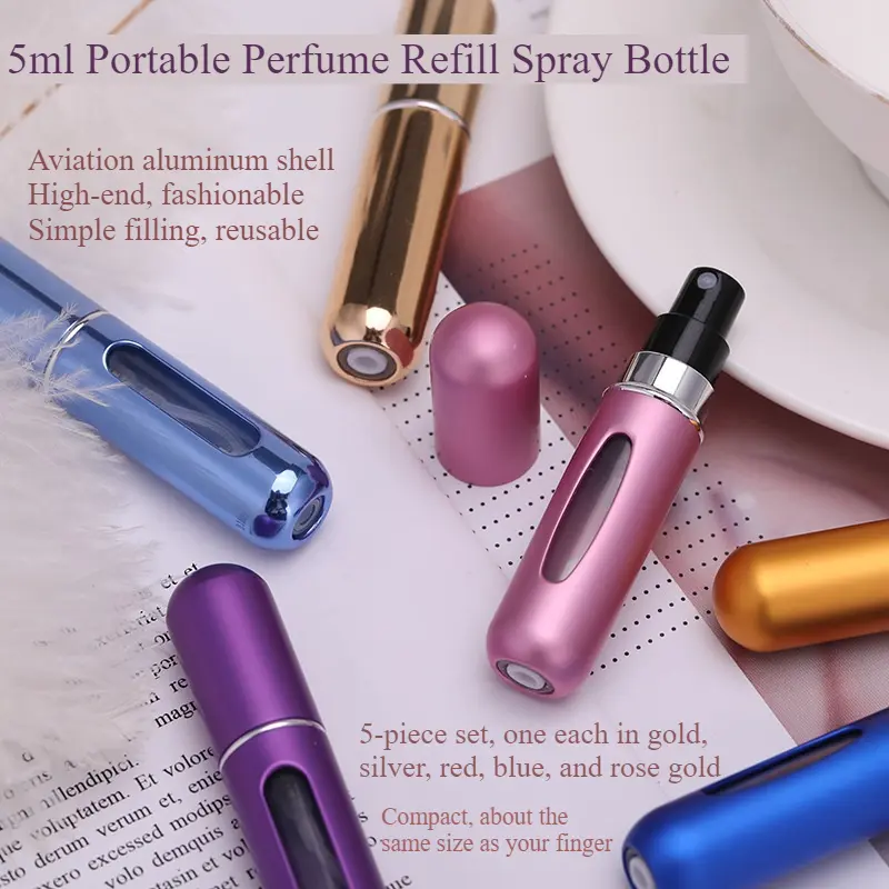 5ml sub-bottle portable perfume sub-bottle bottom straight pump push-type spray bottle thin Mist spray bottle Aluminium Set