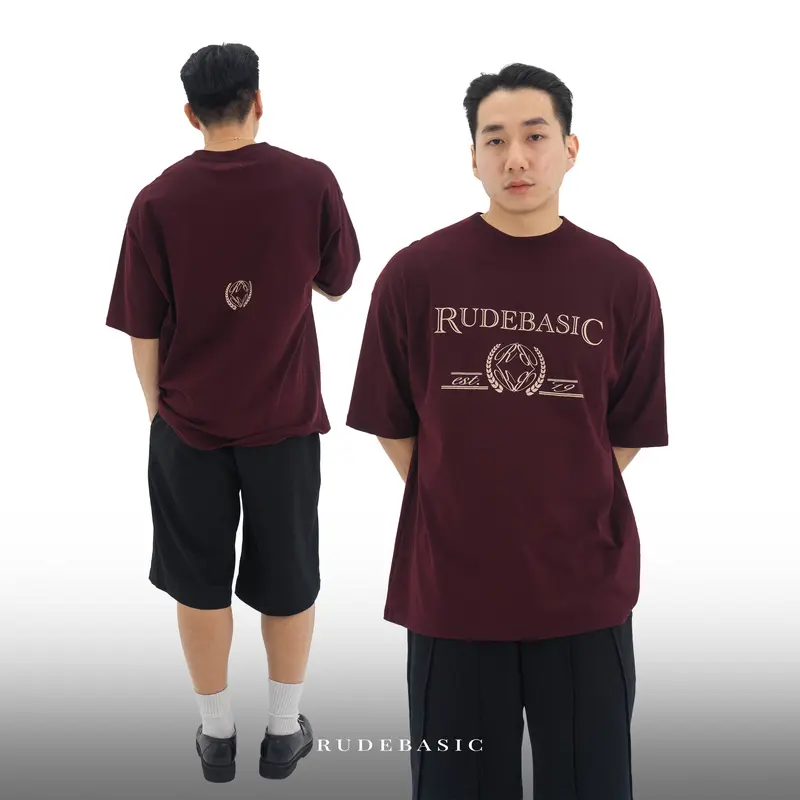 RUDEBASIC - Uni Burgundy Oversized Tee | Heavy weight | Tshirt Pria 0