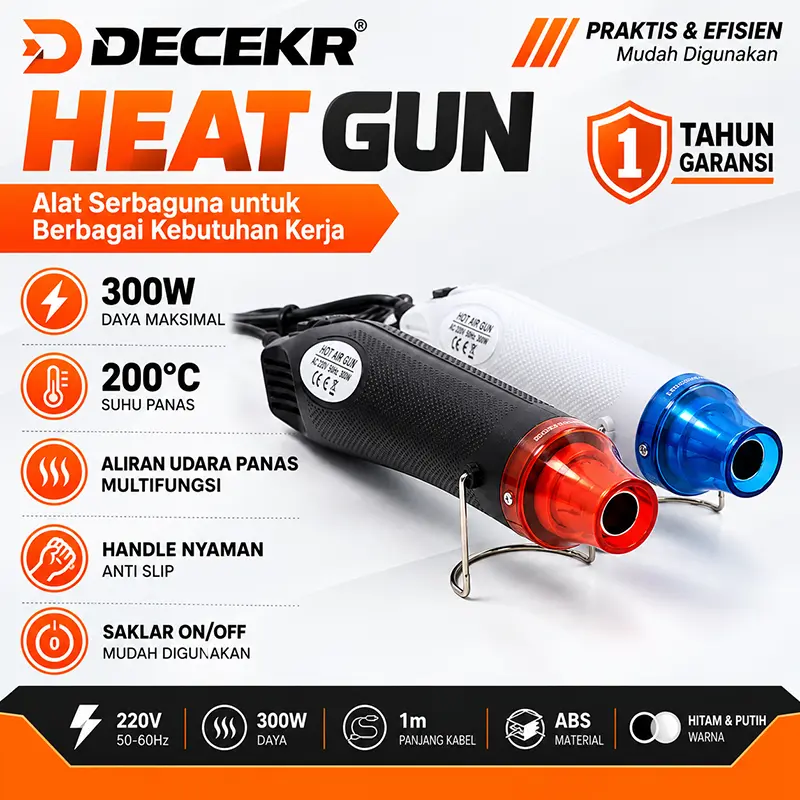 Heat Gun Mini 300W Hot Air Gun Electric Alat Pemanas Serbaguna 220V untuk Stiker Vinyl Kaca Film Plastik PVC