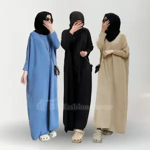 Kaftan Batwing Dress Knit Premium Gamis Knit Polos Jumbo Abaya Muslim Panjang