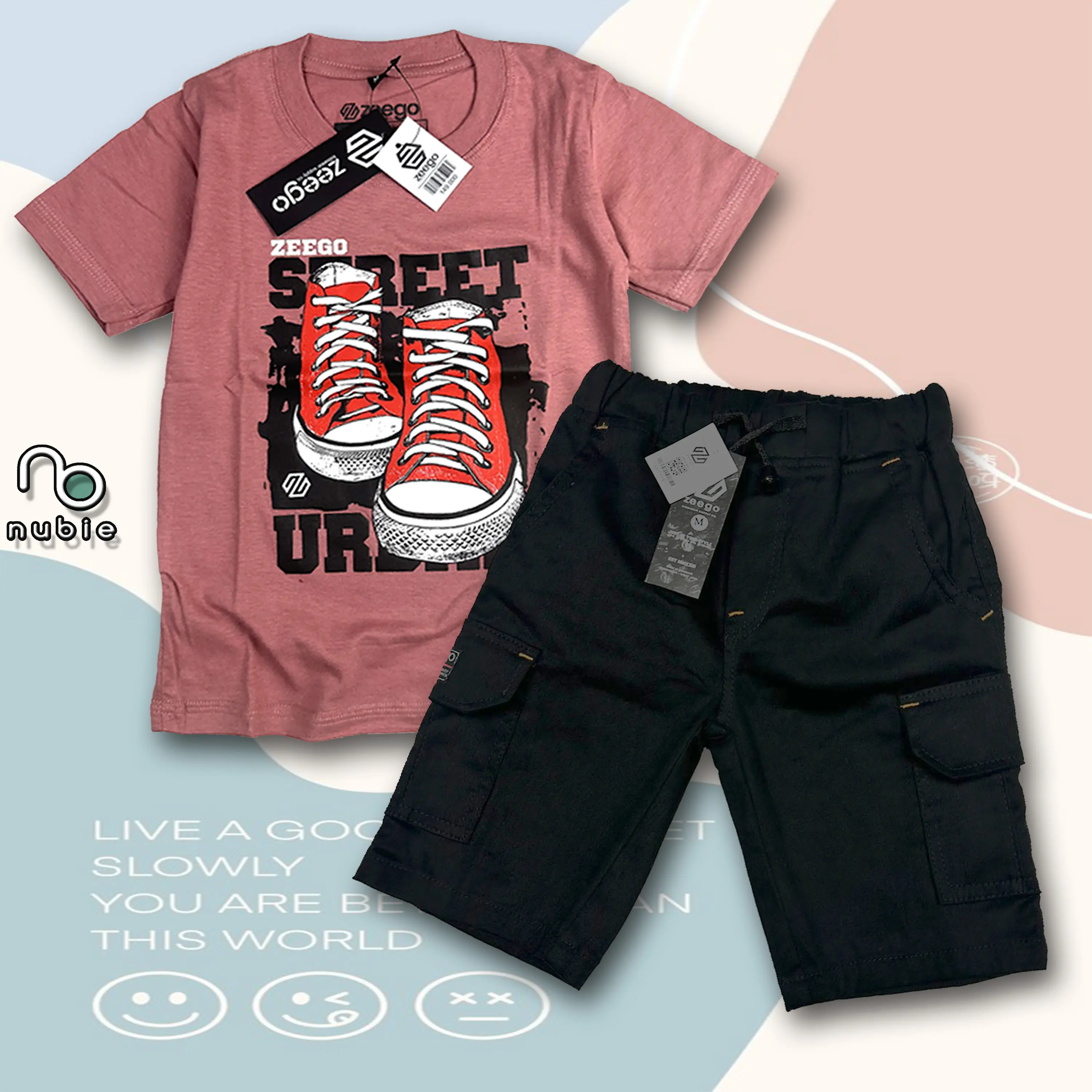 Setelan Anak laki Laki Umur 3 - 12 Bahan Cotton Kaos Anak Distro Celana Cargo Canvas Baju Pakaian Fashion