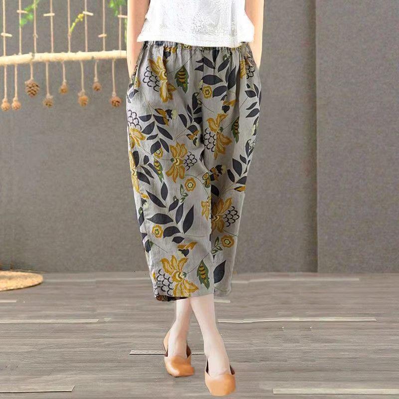 Quần Harem, Hàng Mới Về Với Chất Liệu Cotton, Mỏng Và Bó Sát, Quần Rộng Thùng Thình In Họa Tiết, Ngoại Cỡ, Quần Thường Ngày Vải Lanh Và Cotton, Dáng Rộng Vừa Vặn, Thích Hợp Cho Mẹ, Quần Cropped, [3595 Lặp Lại] quần  xanh  đen quần  ống  rộng  xám  tiêu 0