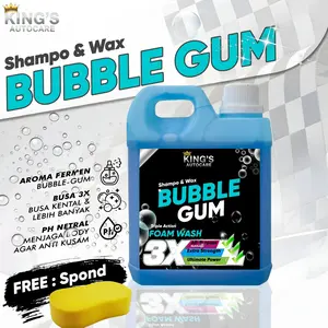 KING'S Best Shampo wax Cuci Mobil Dan Motor Mebersihkan Sekaligus Membuat Glowing Kendaraan Shampo pH Balance Busah Melimpah Aroma Bubble Gum Gratis Spons 1 Liter