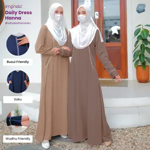 Irnanda Hanna Dress Gamis basic Polos wanita Bahan Madeline Simple Kantong Wudhu Busui Friendly Muslim Lebaran Remaja