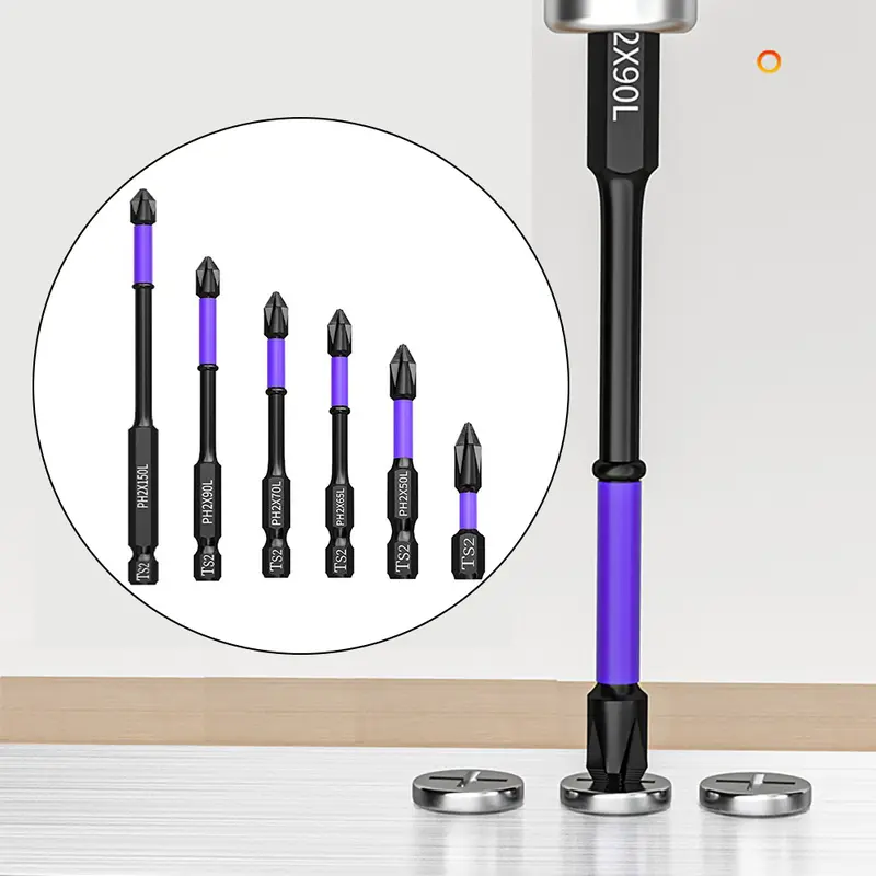 Mũi tuốc nơ vít từ tính, Chống sốc và mạnh mẽ, Đầu lô độ cứng cao D1, Bộ đầu tuốc nơ vít tác động không trơn trượt, Thích hợp cho các công cụ khoan điện 3