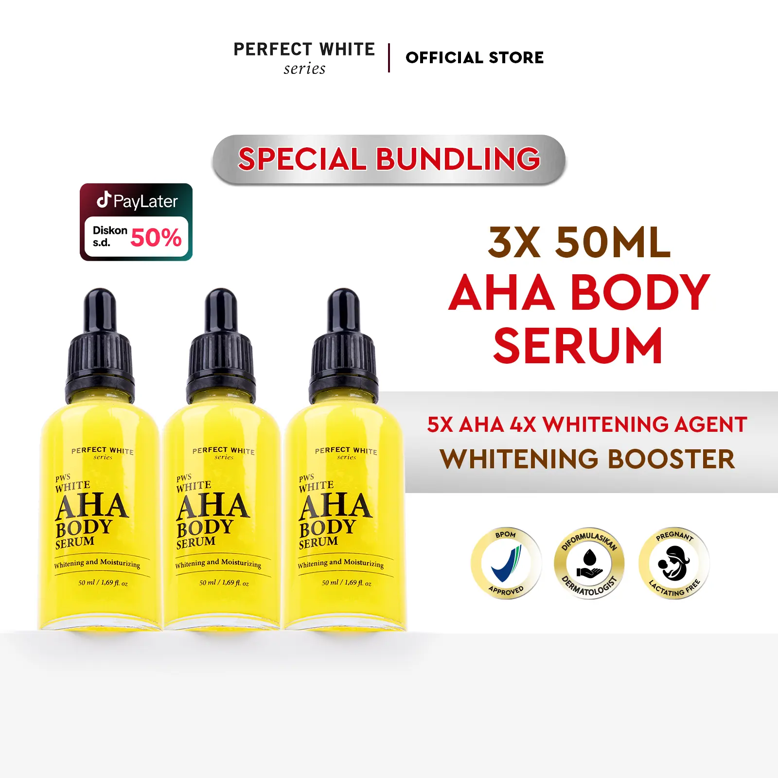 [BUNDLING 50ml] PERFECT WHITE Bundling AHA Body Serum Whitening and Moisturizing | Serum Badan Memutihkan Mencerahkan Pencerah Tubuh dan Memudarkan Area Lipatan Gelap Ketiak Hand Lotion Selangkangan