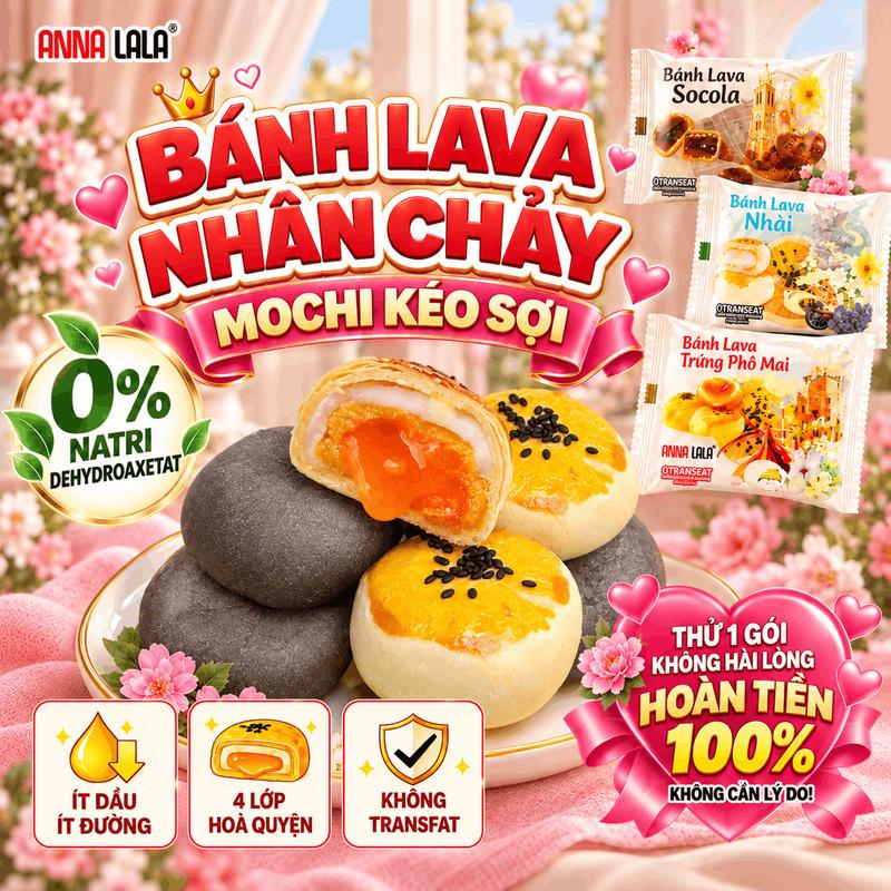 [ ANNA LALA ] Bánh Lava 45g BAO BÌ MỚI nhân chảy Mochi Kéo Sợi Giảm Dầu Ít Ngọt Dẻo Mềm Thơm Ngon Bốn Tầng Vị Giác