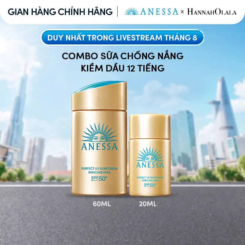 Anessa x Hannah - Combo Sữa chống nắng dưỡng da kiềm dầu bảo vệ hoàn hảo Anessa Gold Milk SPF50+ PA++++ 60ml + 20ml