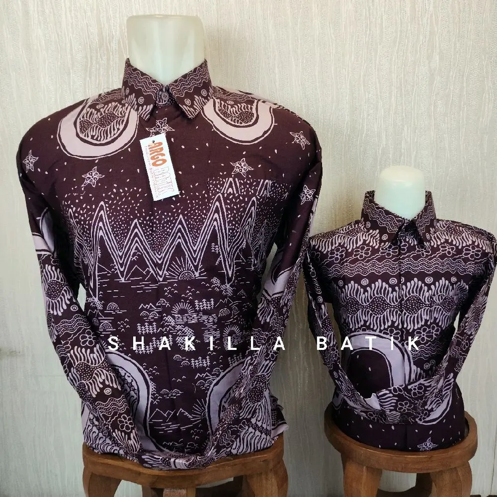 SH165.Batik Couple ayah anak katun premium lapis furing warna burgundy ungu(anak Non Furing)