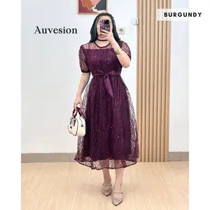 6256 Aliyah Brukat Maxi Dress Wanita Elegan Manis Pesta Gaun Wanita Bordir Payet Pesta Natal