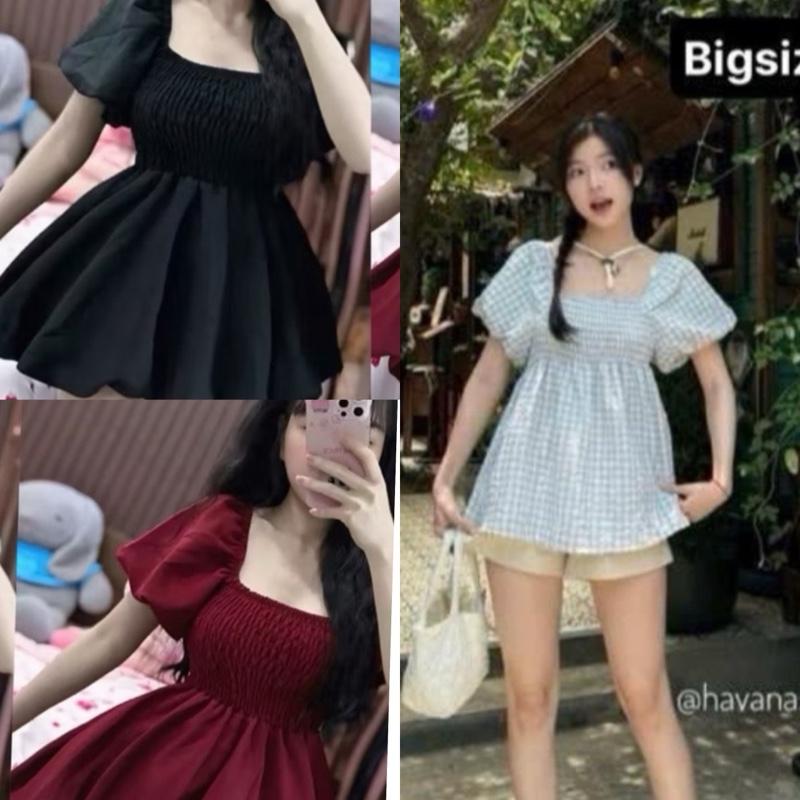Bigsize 60-140kg set babydoll áo + quần from rộng caro