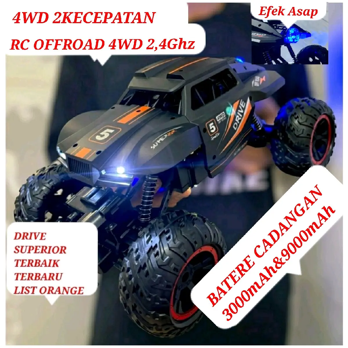 Mainan Mobil RC Offroad 4WD 2,4GHz 2 Kecepatan dengan Remote Control dan Batere Cadangan - Toys