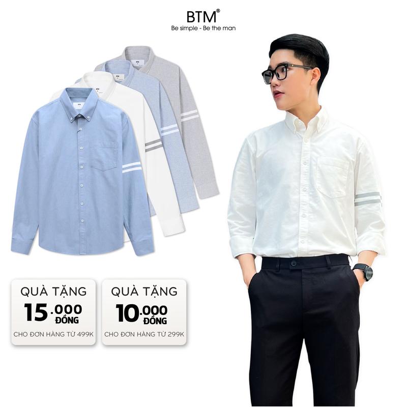 Áo Sơ Mi Oxford Nam Dài Tay BTM Kẻ Sọc Viền Tay Cúc Cổ Cố Định Button-Down Line Shirt - Form Slimfit - 1.579