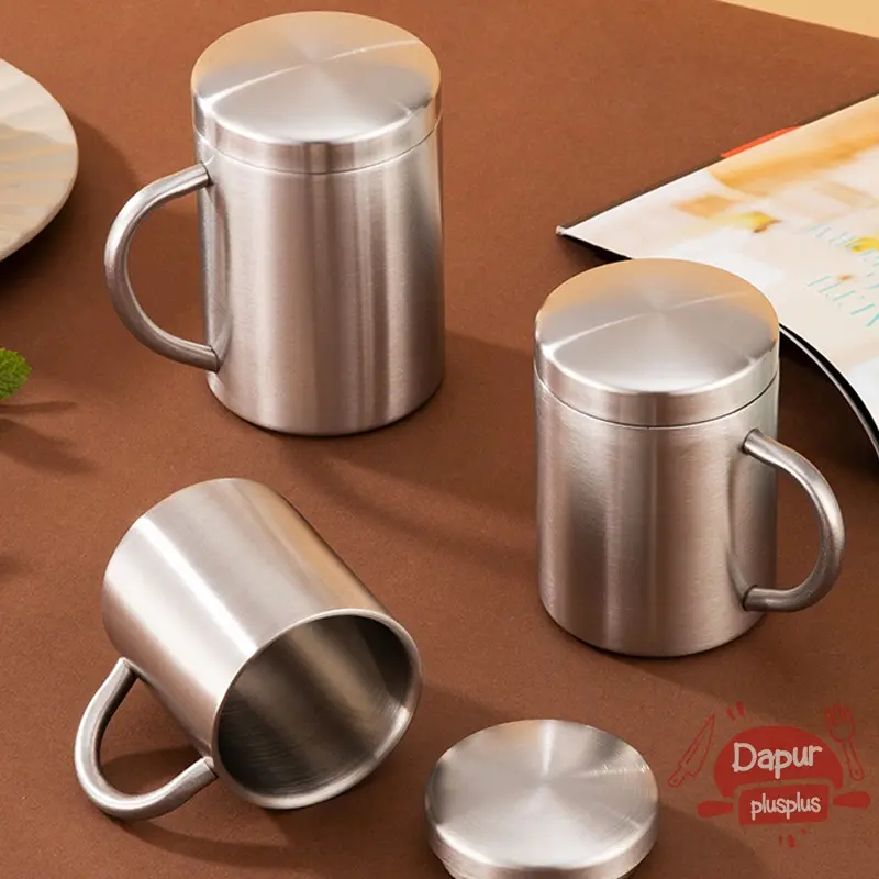 Mug Korea Anti Panas Stainless Steel SUS 304 | Gelas Gagang Kopi / Teh Tahan Panas Double Wall