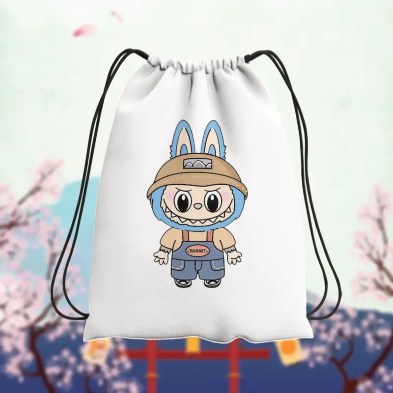 TasSerut Stringbag Wanita Sport Yoga Berenang | Motif Labubu | Blacu 38cm x 30cm Terlaris 2