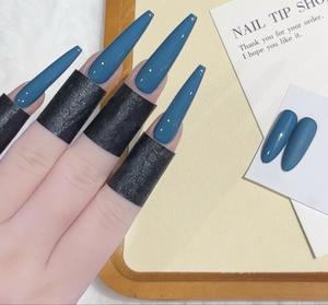 Denim Blue Solid, Clean Fit Handmade Press-On NailsViral Denim Blue, Minimalist Premium Texture，Quiet Luxury Press Ons