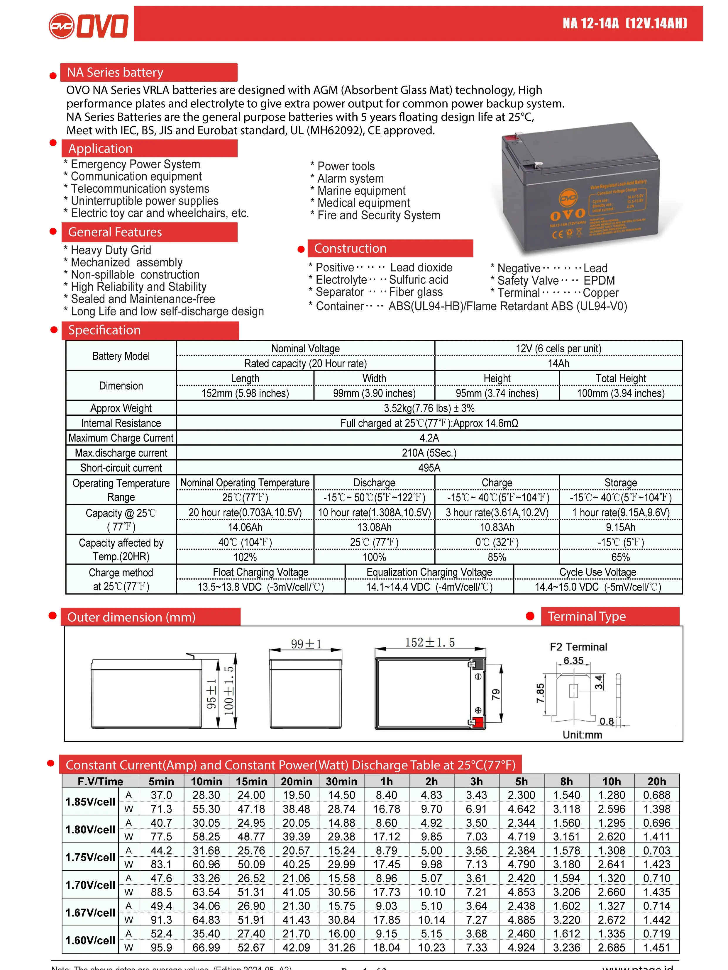 Baterai OVO 12V 14AH Aki Kering 12V 12AH Garansi 1 Tahun