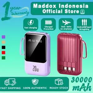 Maddox Powerbank Kabel Pengisian Cepat 3.0 untuk iOS Android Ramah Terbang 30000mAh PD 20W Fast Charging Portabel dengan Layar Real Time dan Senter Darurat