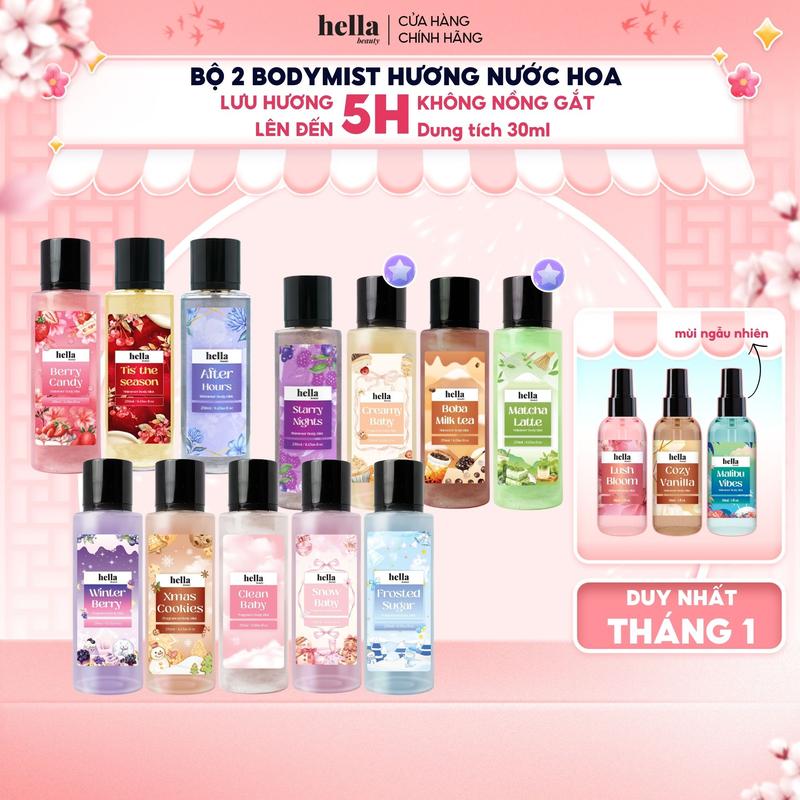  Bộ 2 Xịt thơm body mist hương nước hoa Hella Beauty 250ml lưu hương lâu an toàn cho da nhạy cảm 