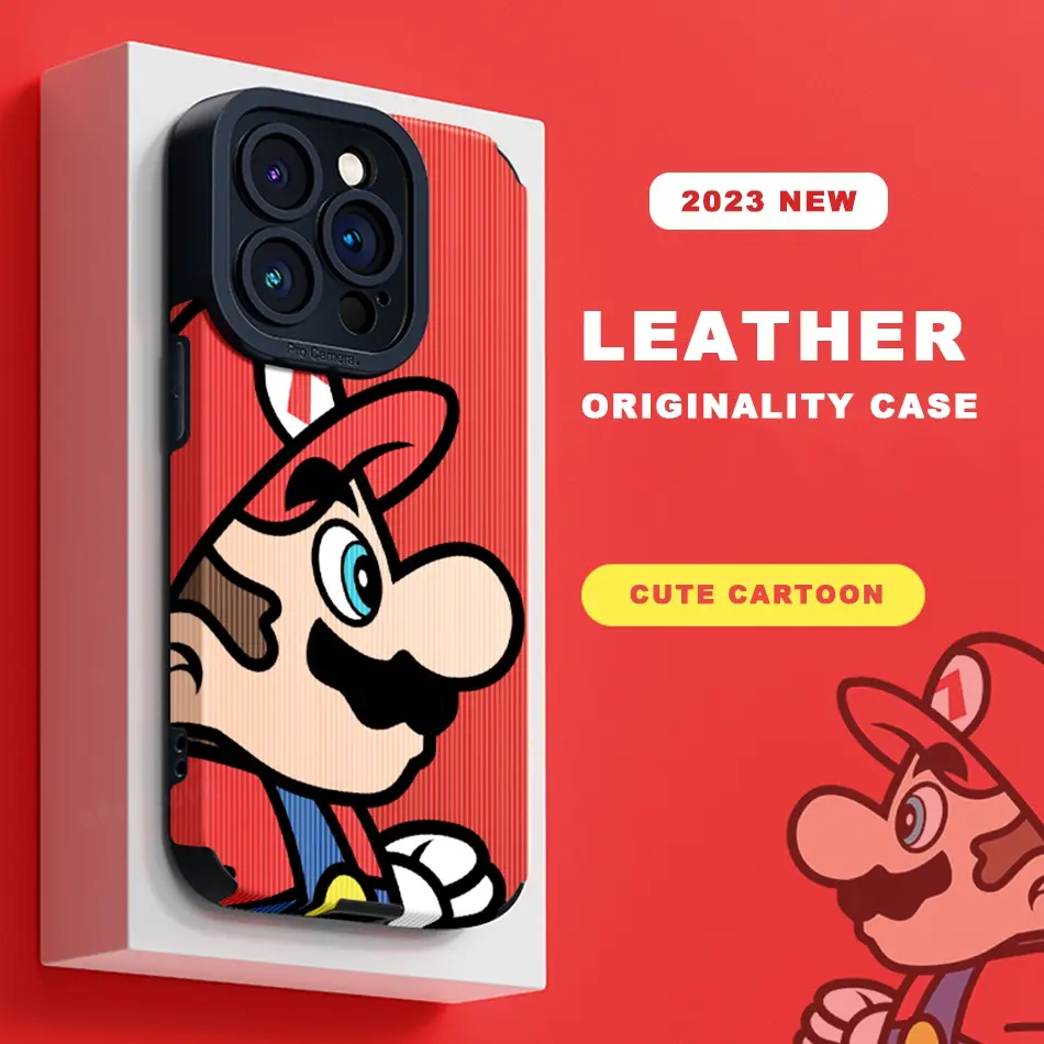 Cute Cartoon Mario Leather Phone Case For iPhone 11 12 13 14 Pro Max 11Pro 12Pro 13Pro 7 8 Plus X XR XS MAX SE 2020 Case Silicone Super Protector Soft Shockproof Back Cover