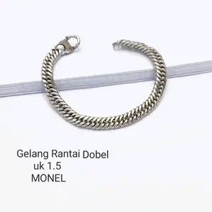 GELANG MONEL RANTAI DOBEL WARNA SILVER