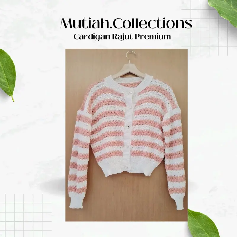 MC/ Cardigan Rajut Premium motif strip baju atasan hangat cardy top kancing lengan panjang kekinian korea 2
