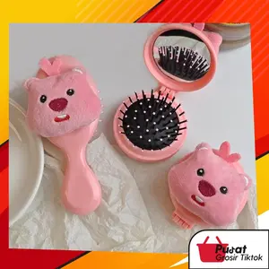BISA COD F6604 Sisir Rambut Bulat 2 in 1 / Hair Comb Pocket Travel Size 3D Karakter