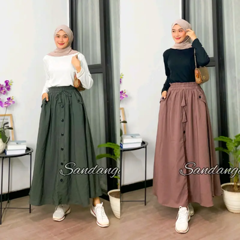 ROK PAYUNG PANJANG WANITA | ROK PAYUNG POLOS WOLFIS PREMIUM VARIAN KANCING KEKINIAN | ROK KOREAN STYLE 0