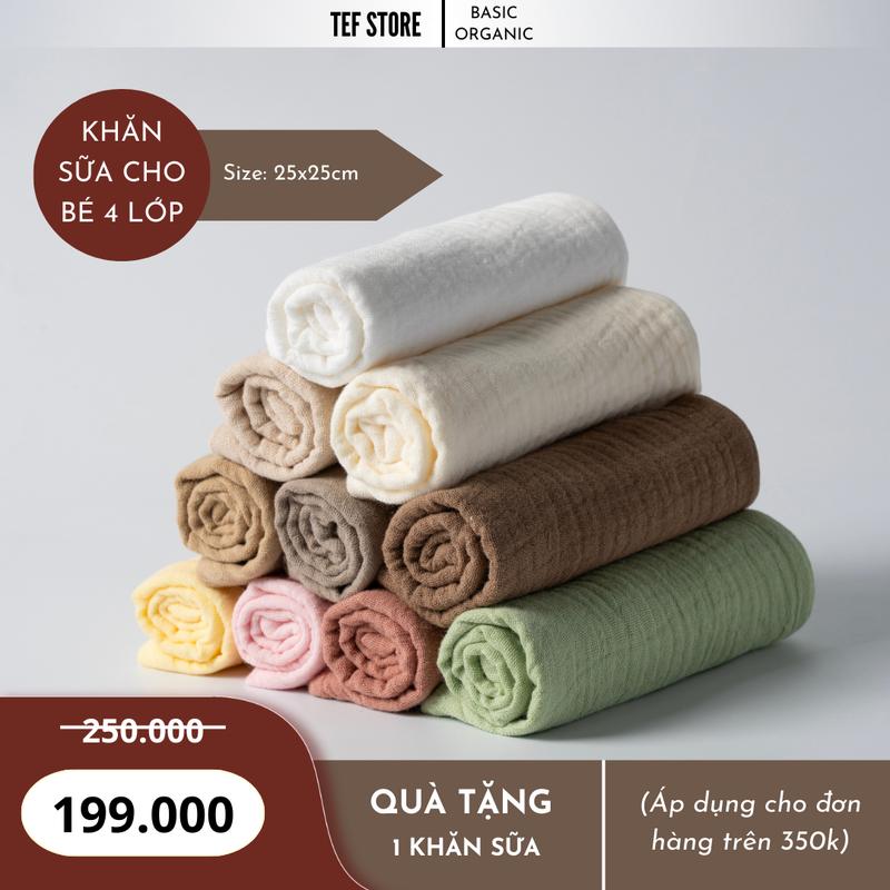 Set 10 khăn sữa cho bé sơ sinh 4 lớp sợi bông tự nhiên mềm mại thấm hút không bụi vải Tef store