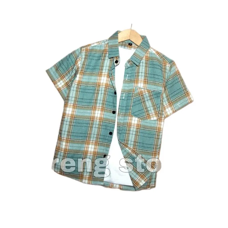 R.NIANNI kemeja flanel anak/Kemeja pendek anak motif/Atasan anak laki-laki/Kemeja model terbaru anak-anak usia 2-11 Tahun 1