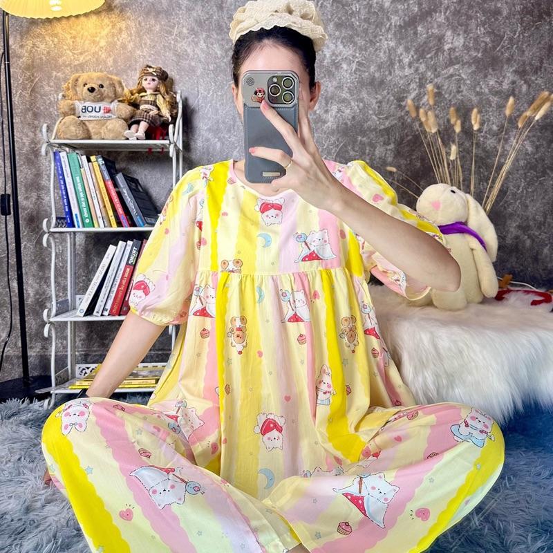  Đồ bộ tole tay lỡ phồng babydoll xinh xắn quần suông dài 97cm  