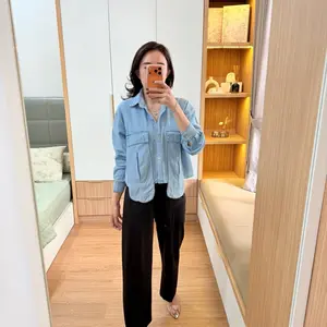 HANNA Denim Kemeja LD 120 & 125 - Kemeja Wanita - Atasan Casual Oversize
