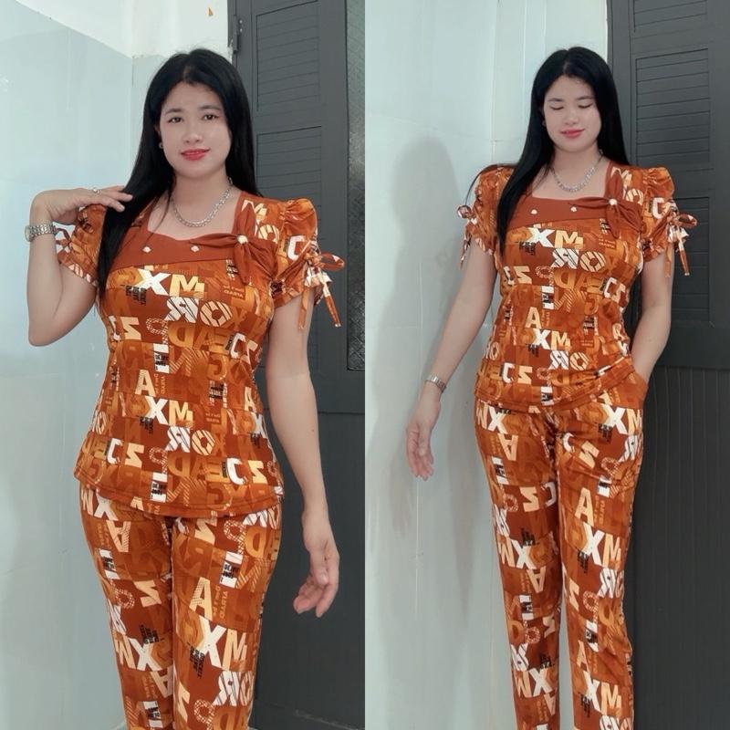  Đồ Bộ Nữ cổ vuông có hoa Quần Dài ống ôm Tay Phồng Size 48-85kg thun co giãn 4 chiều ,đồ bộ mặt nhà .đồ bộ nữ 