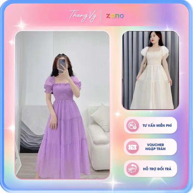 Đầm tay phồng đũi tơ loại 1 nhúng thun co giãn tốt 0