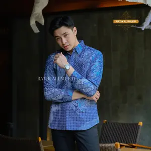 Batik Slimfit Pria Lengan Panjang Premium Baju Kondangan Anak Muda Remaja Katun Halus Furing Motif Brawijaya Denim