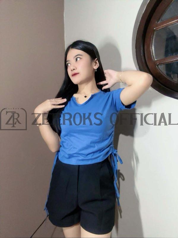 ZEEROKS Baju Wanita Crop top Tali Samping Bahan Cotton Combed Kaos Cewek 3